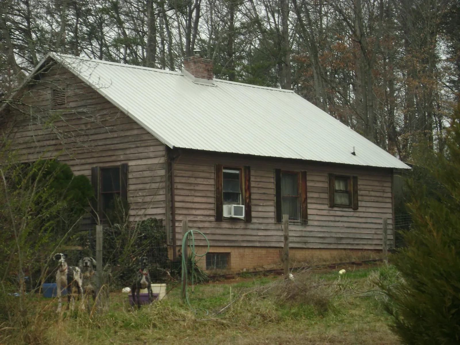 White metal roof on an old wood sided farmhouse, from a Metal Roof Installation job in Angleton